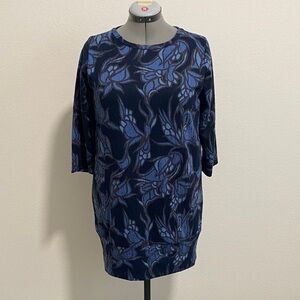 H&M Vintage Tunic Long Tee Large Navy Light Blue Dark Blue Floral
